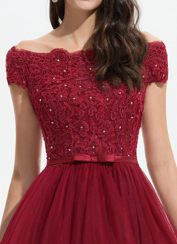 Robe Asymétrique Festonnée Bordeaux - gallery 4