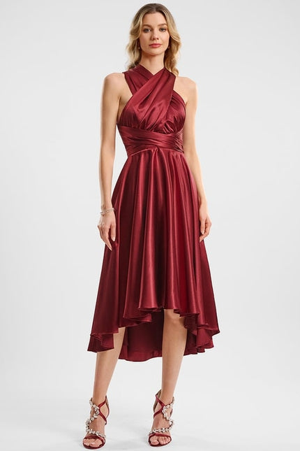 Robe Asymétrique Satin Bordeaux - gallery 5