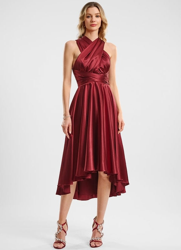 Robe Asymétrique Satin Bordeaux - gallery 5