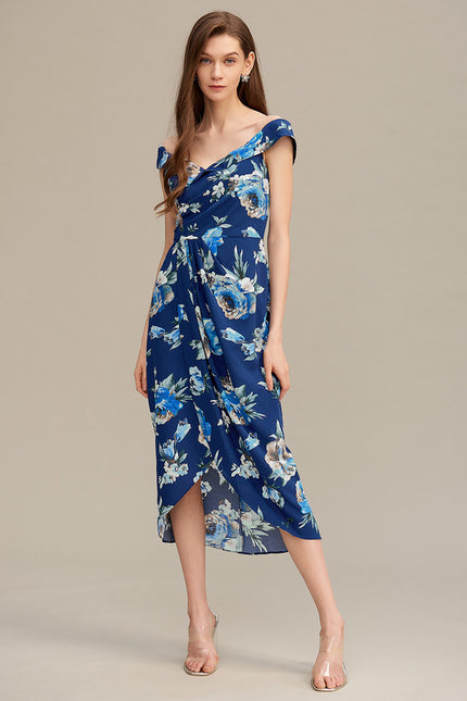 Robe Asymétrique Florale Marine - gallery 2
