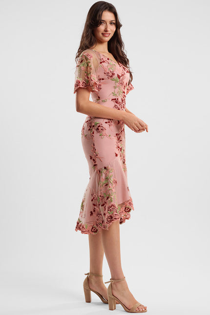 Robe Asymétrique Rose Brodée - gallery 3
