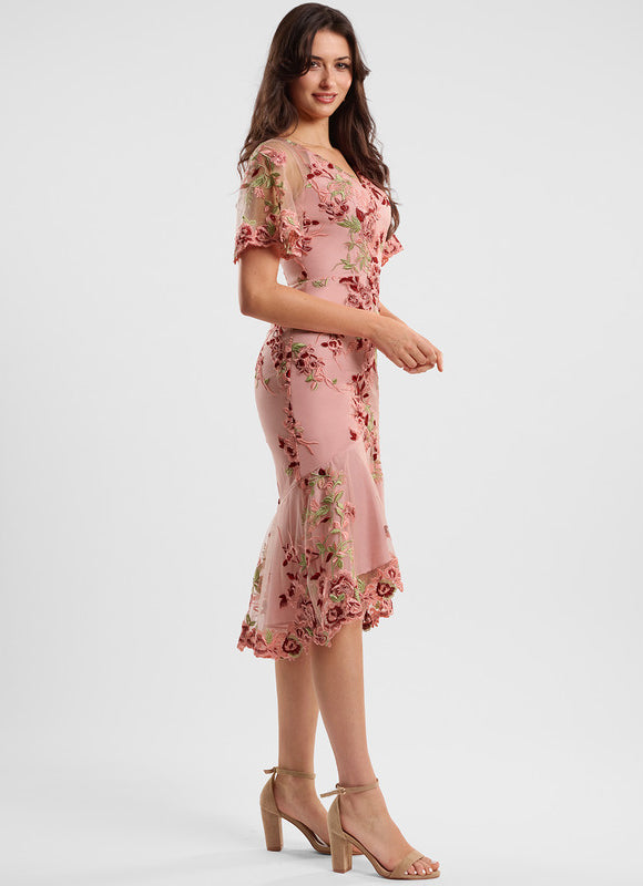 Robe Asymétrique Rose Brodée - gallery 3