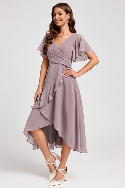 Robe Asymétrique Fluide Rose Pâle - gallery 3