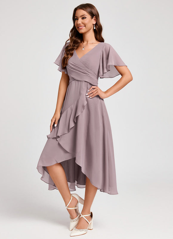 Robe Asymétrique Fluide Rose Pâle - gallery 3