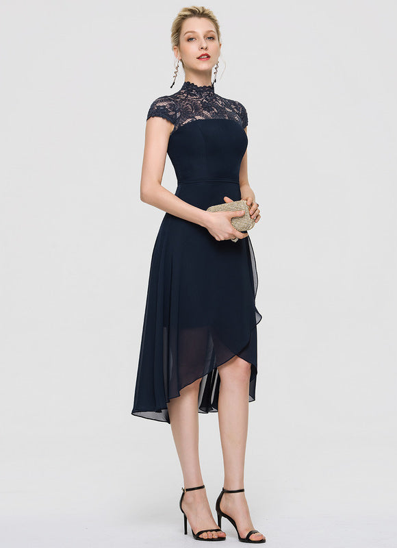 Robe Asymétrique À Volants Bleu - gallery 1