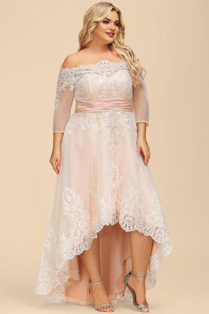 Robe Asymétrique Dentelle Rose Pâle - gallery 8
