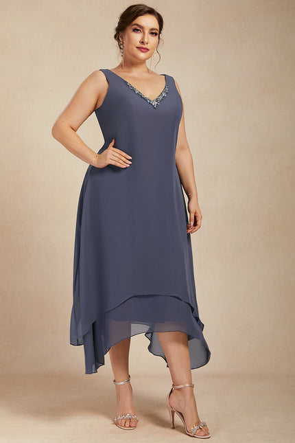Robe Asymétrique Vaporeuse Bleu-Gris - gallery 9