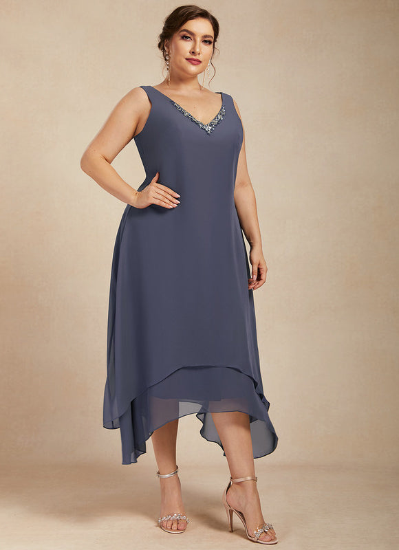 Robe Asymétrique Vaporeuse Bleu-Gris - gallery 9