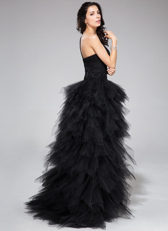 Robe Asymétrique Tulle Noir Éclatante - gallery 3