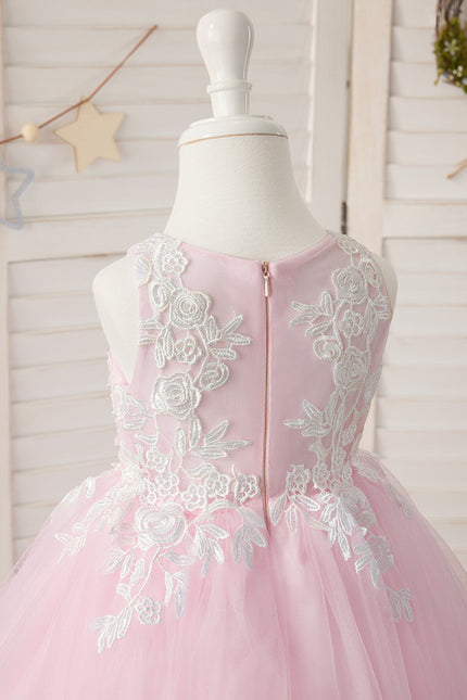 Robe Asymétrique Tulle Rose Décorative - gallery 3