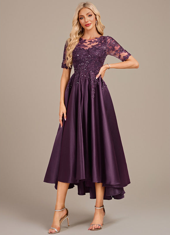 Robe Asymétrique Satin Violette - gallery 3