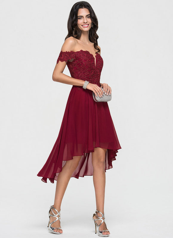 Robe Asymétrique Cocktail Bordeaux - gallery 3