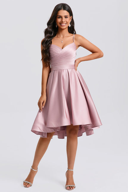 Robe Asymétrique Satin Rose Cintrée - gallery 2