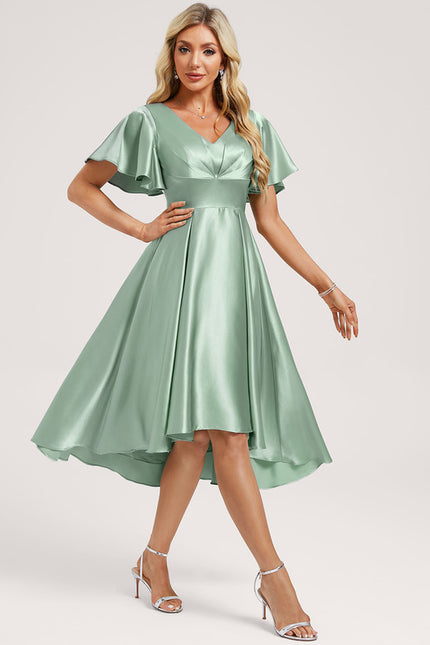 Robe Asymétrique Satin Bleu Volants - gallery 2