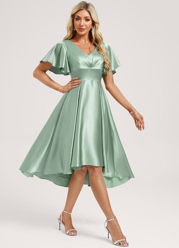 Robe Asymétrique Satin Bleu Volants - gallery 2