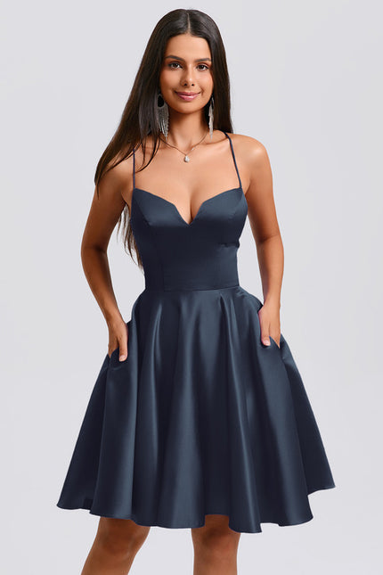 Robe Asymétrique Satin Bleue