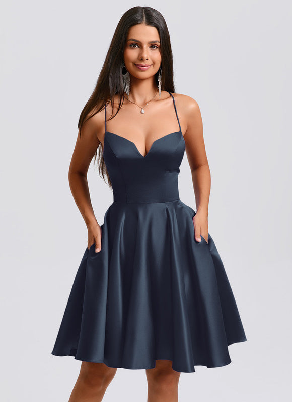 Robe Asymétrique Satin Bleue
