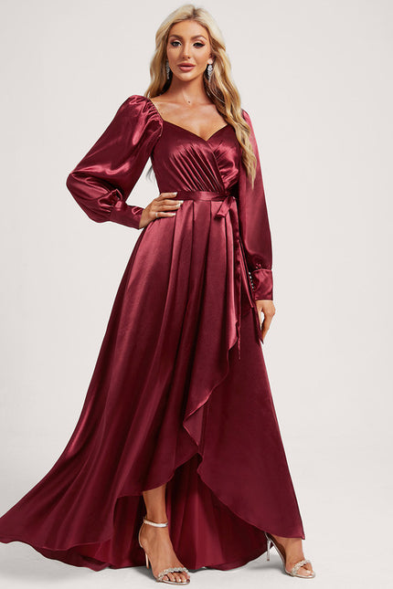 Robe Asymétrique Satin Bleu Volants
