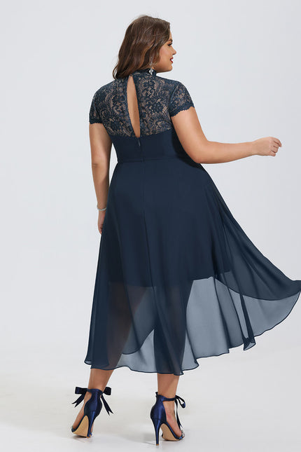 Robe Asymétrique À Volants Bleu - gallery 5