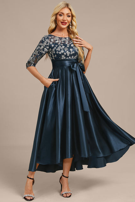 Robe Asymétrique Satin Brodée