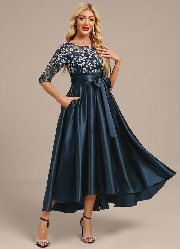 Robe Asymétrique Satin Brodée