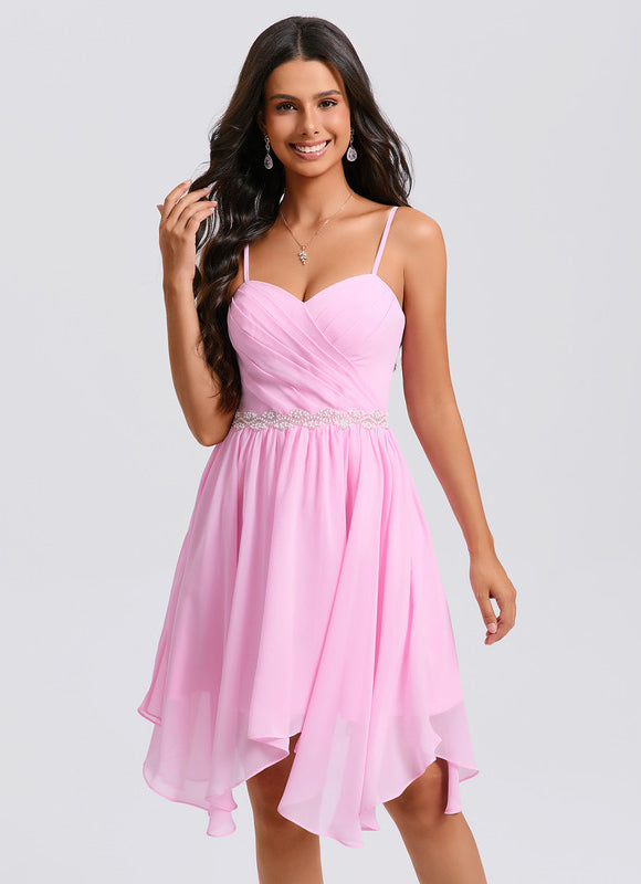 Robe Asymétrique Bal Rose Légère - gallery 3