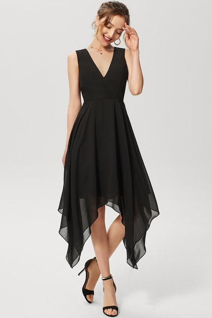 Robe Courte Asymétrique Coupe Trapèze À Volants - gallery 1