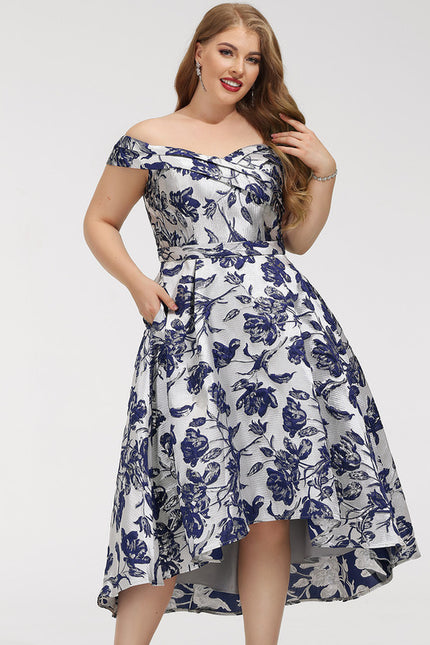 Robe Asymétrique Fleurie Satinée - gallery 8