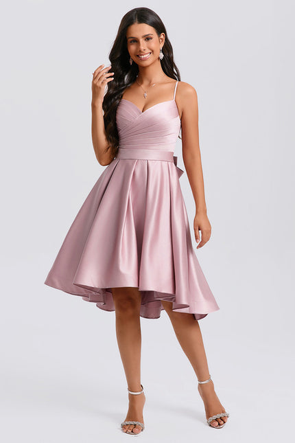 Robe Asymétrique Satin Rose Cintrée - gallery 3