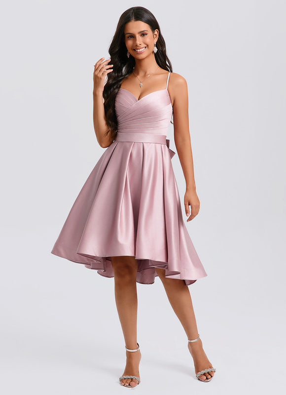 Robe Asymétrique Satin Rose Cintrée - gallery 3