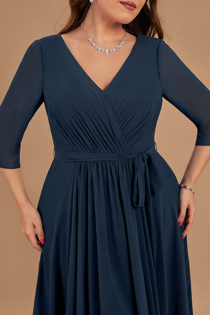 Robe Asymétrique Bleu Marine Trapèze Plissé - gallery 8