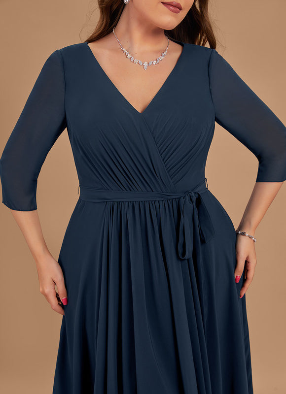 Robe Asymétrique Bleu Marine Trapèze Plissé - gallery 8