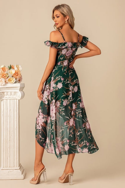 Robe Asymétrique Florale Verte - gallery 5
