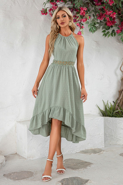 Robe Asymétrique Midi Volants Vert Deau - gallery 2