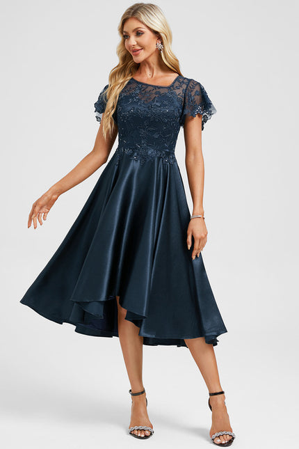 Robe Asymétrique Satinée Ornée - gallery 4