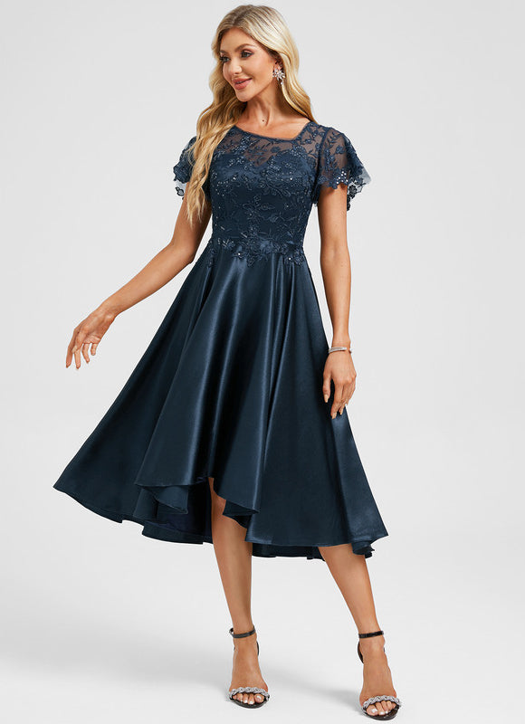 Robe Asymétrique Satinée Ornée - gallery 4