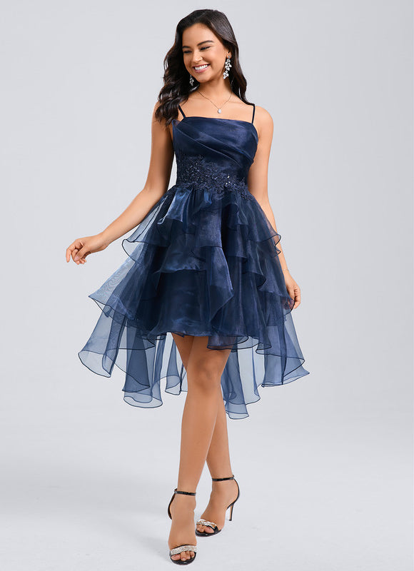 Robe Asymétrique De Bal En Organza - gallery 1