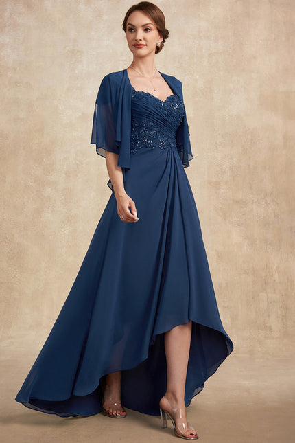 Robe Asymétrique Mousseline Bleu Profond - gallery 3