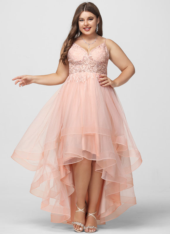 Robe Asymétrique Floue Rose Élégante - gallery 9