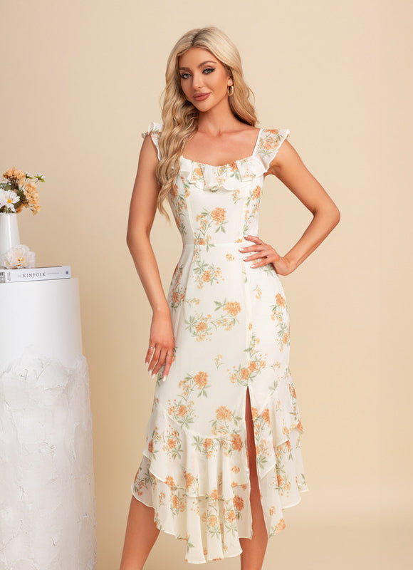 Robe Asymétrique Créme À Volants - gallery 4