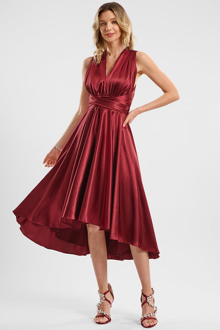 Robe Asymétrique Satin Bordeaux - gallery 9