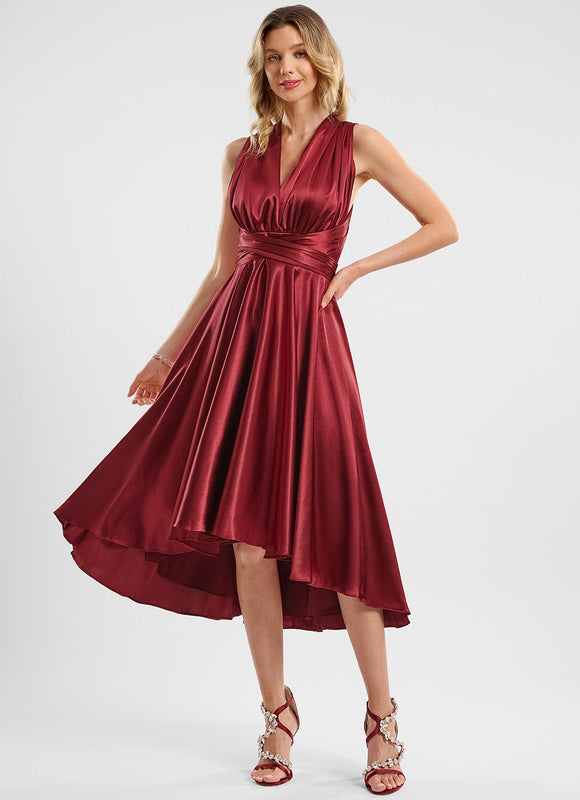Robe Asymétrique Satin Bordeaux - gallery 9
