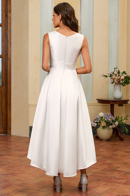 Robe Asymétrique Satinée Blanche Chic - gallery 2