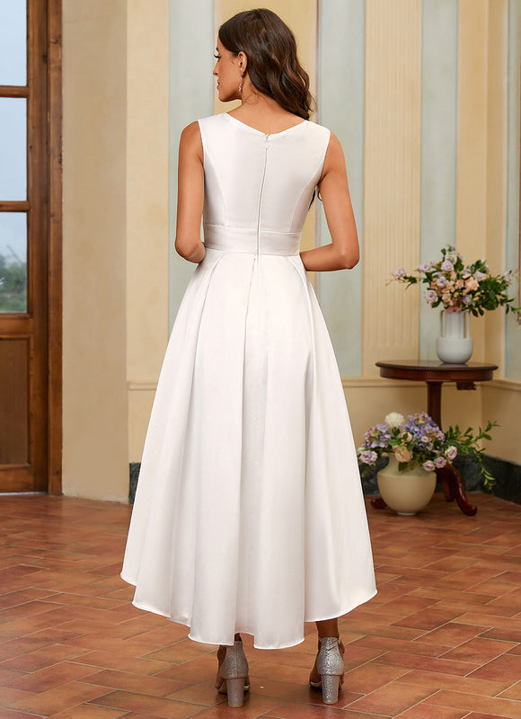 Robe Asymétrique Satinée Blanche Chic - gallery 2
