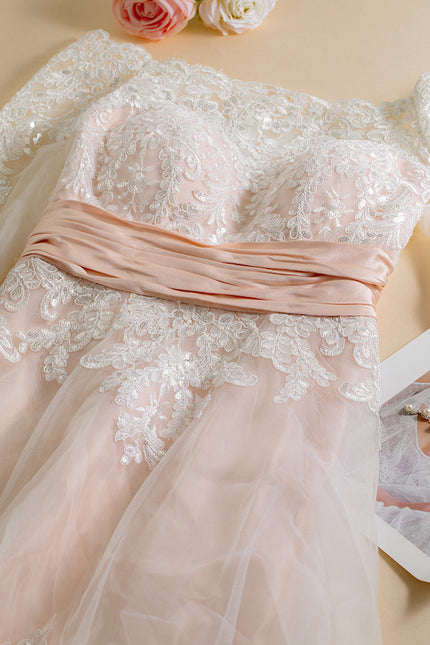 Robe Asymétrique Dentelle Rose Pâle - gallery 3