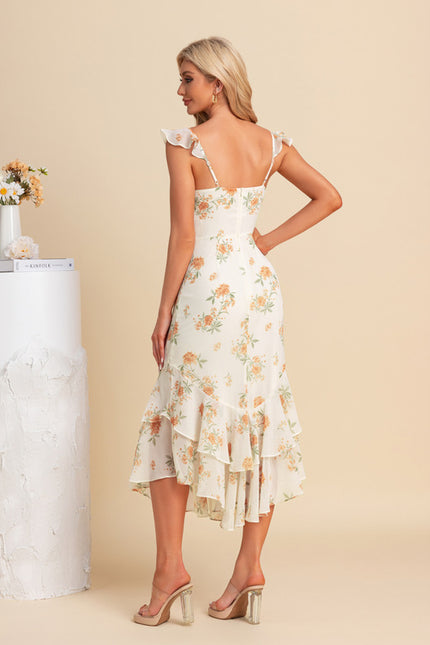 Robe Asymétrique Créme À Volants - gallery 1