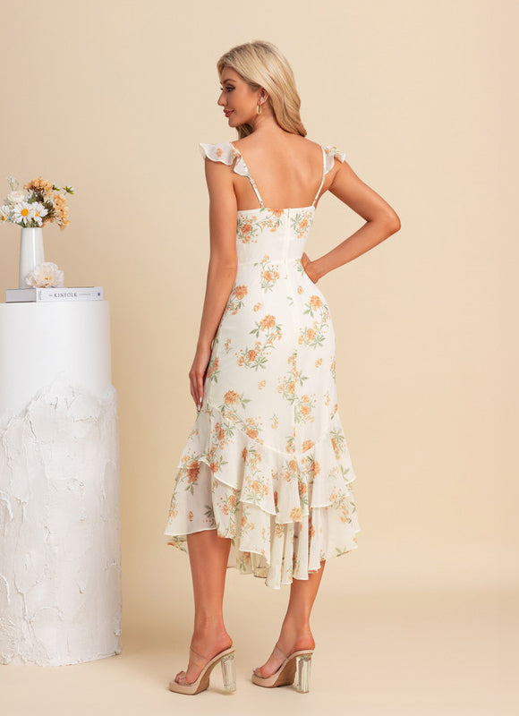 Robe Asymétrique Créme À Volants - gallery 1