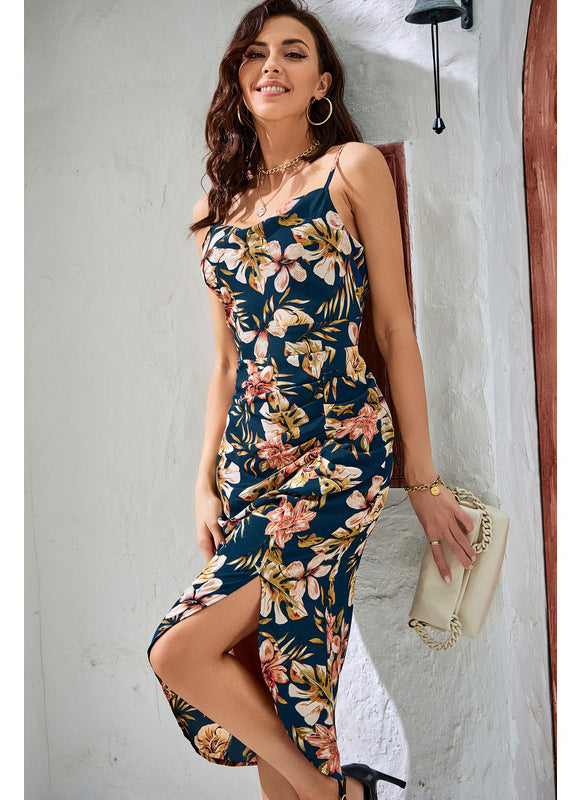 Robe Asymétrique Midi Florale Ajustée - gallery 2