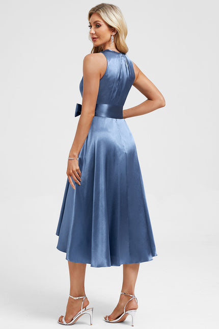 Robe Asymétrique Satin Bleu Nuit - gallery 6