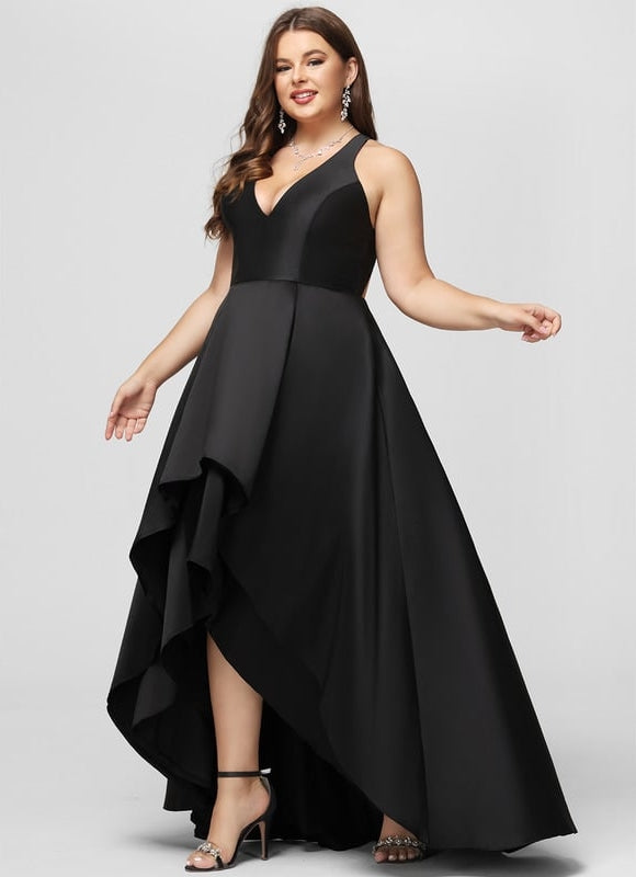 Robe Asymétrique Satin Noir - gallery 5
